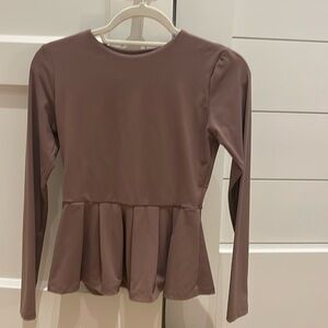 Susana Monaco Light Brown Long Sleeve Peplum Top